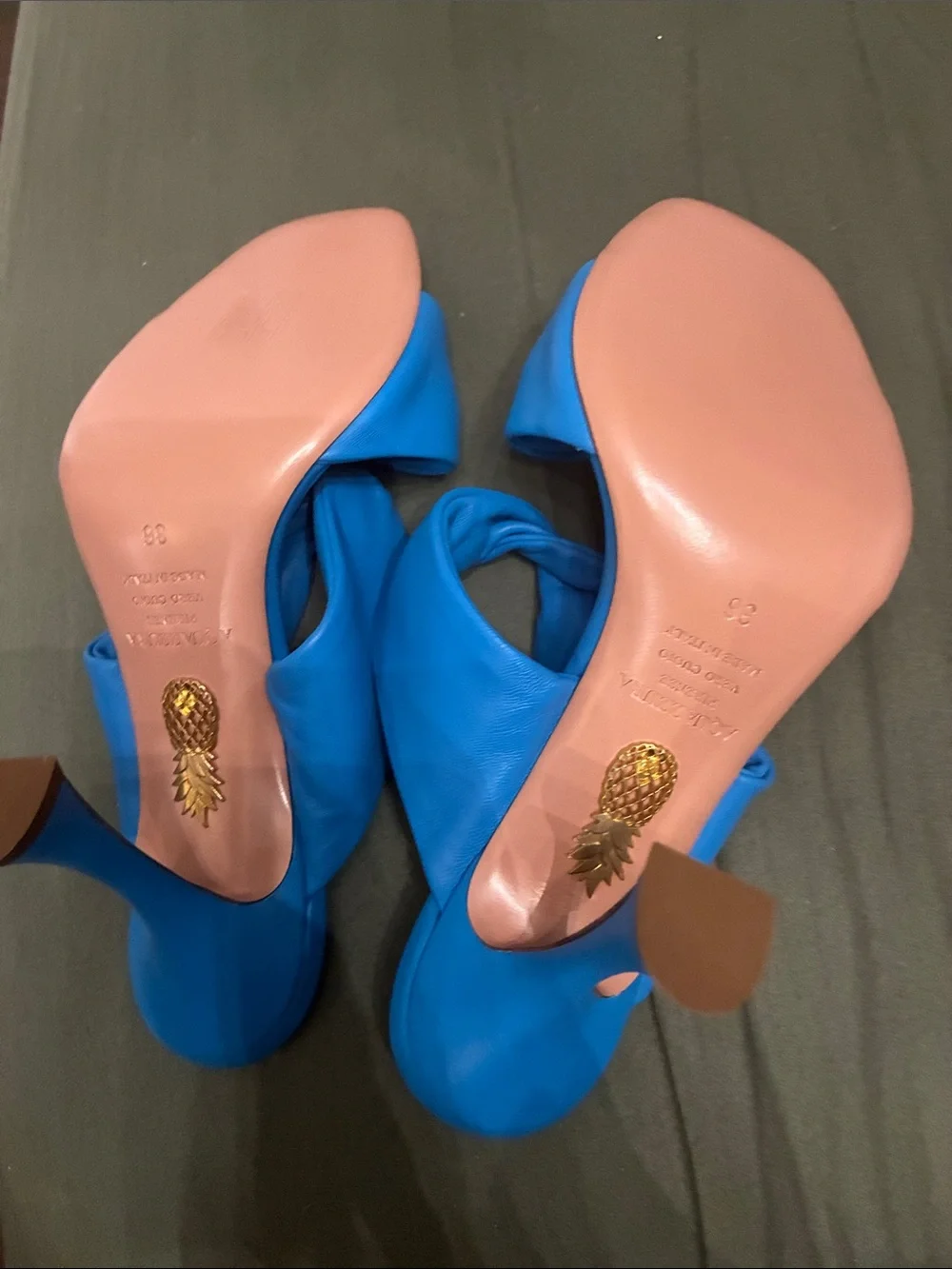 Aquazzura Bright Blue Twisted Leather Slide Sandals
